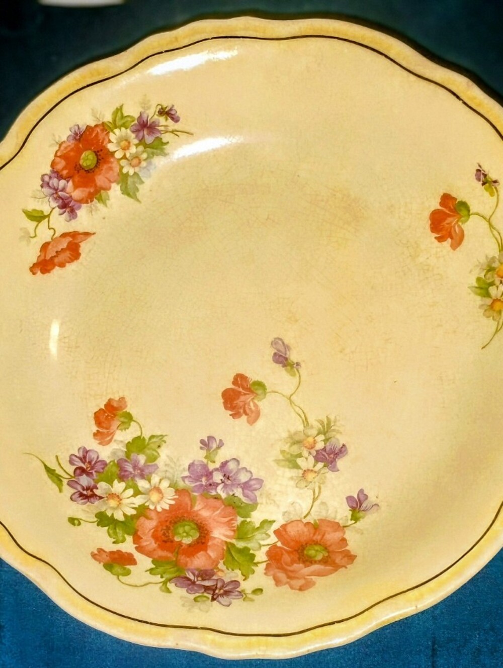 Vintage Canonsburg Pottery Georgelyn Sunset Floral Bowl Orange Poppy Crazed